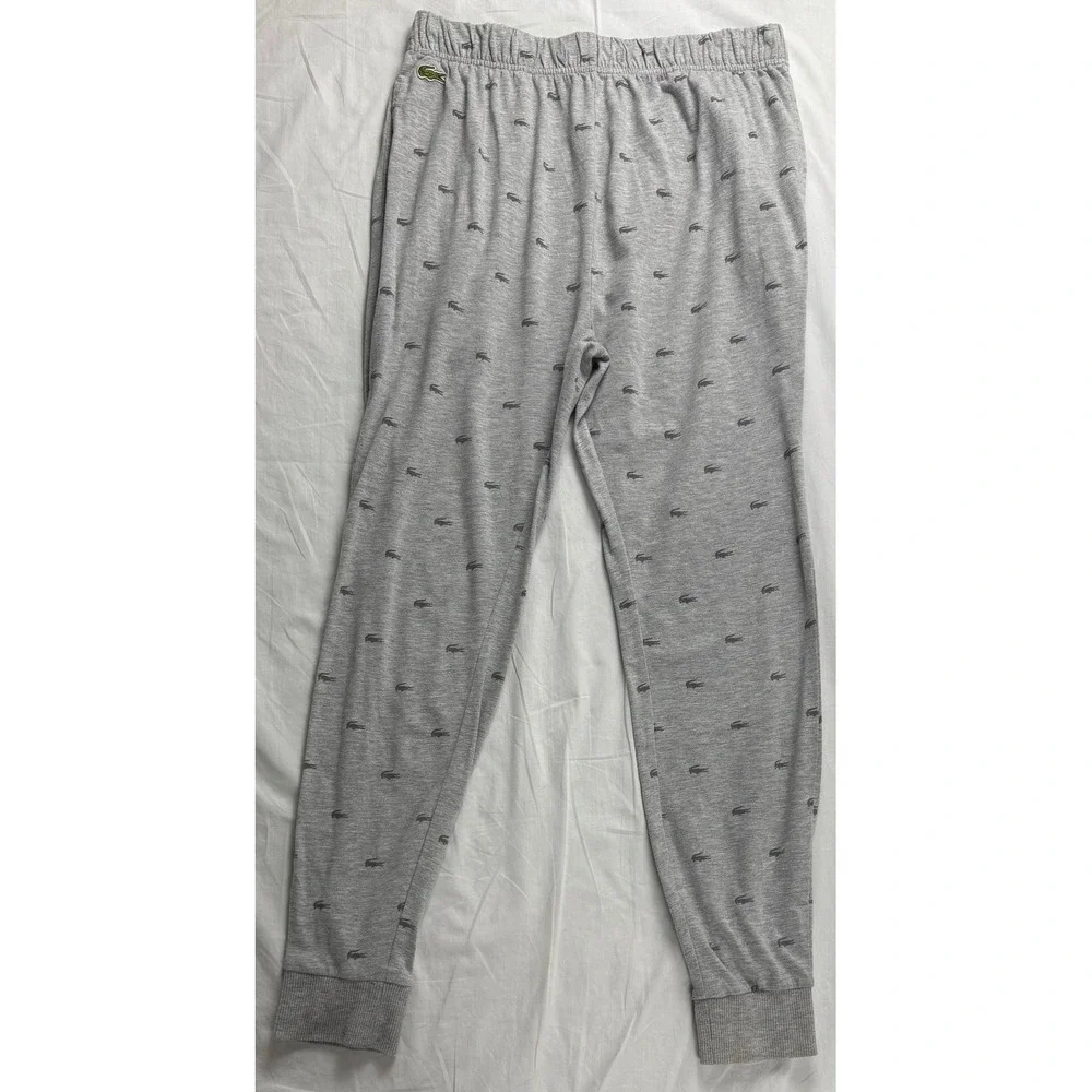 Lacoste Mens Gray All Over Logo Print Sleepwear Jogger lounge Pajama Pants Small - Picture 4 of 12